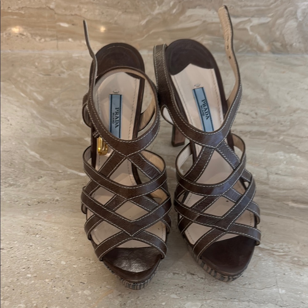 Prada Women's Brown Strappy Heels